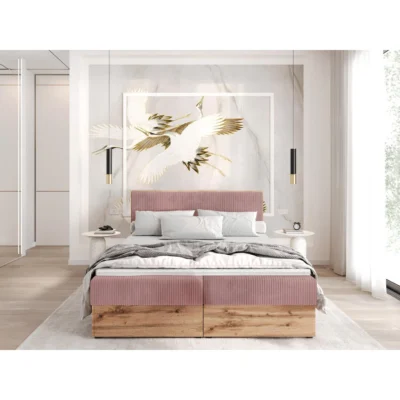 AN - Moebel 4u Boxspringbett TESSA in Altrosa, Liegefläche 120x200 cm – mit Bettkasten